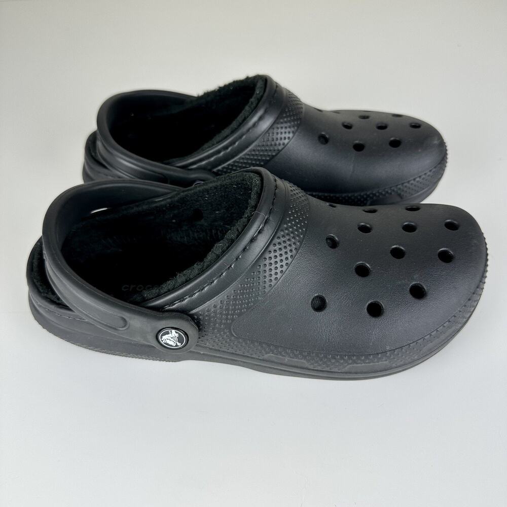 Crocs Dual Comfort Fleece Lined Black Clogs M-7, W-9